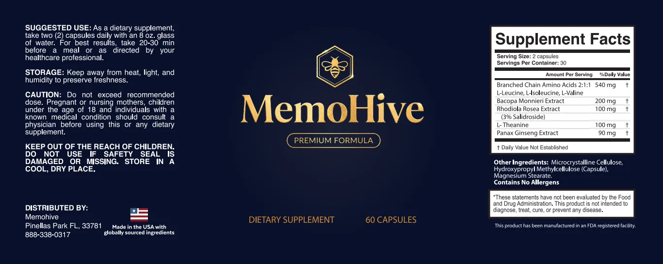 MemoHive Supplement Facts Label